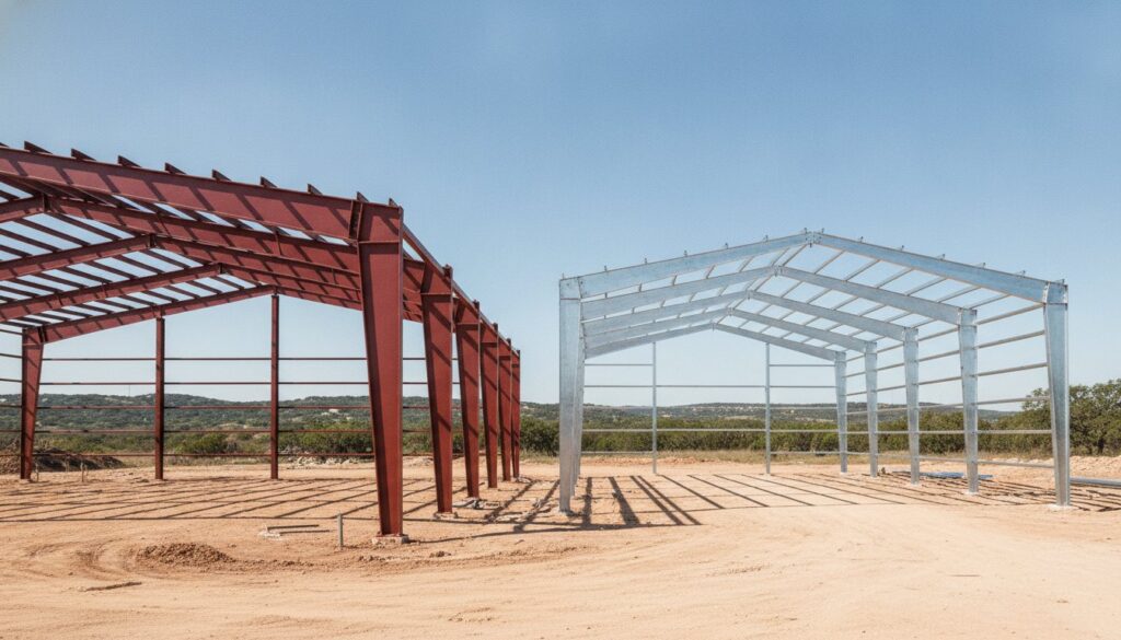 Red Iron vs Galvanized Steel Buildings: Choosing the Right Frame for Texas