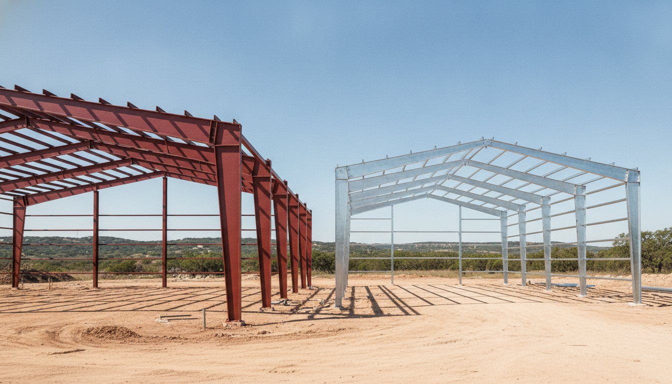 Red Iron vs Galvanized Steel Buildings: Choosing the Right Frame for Texas